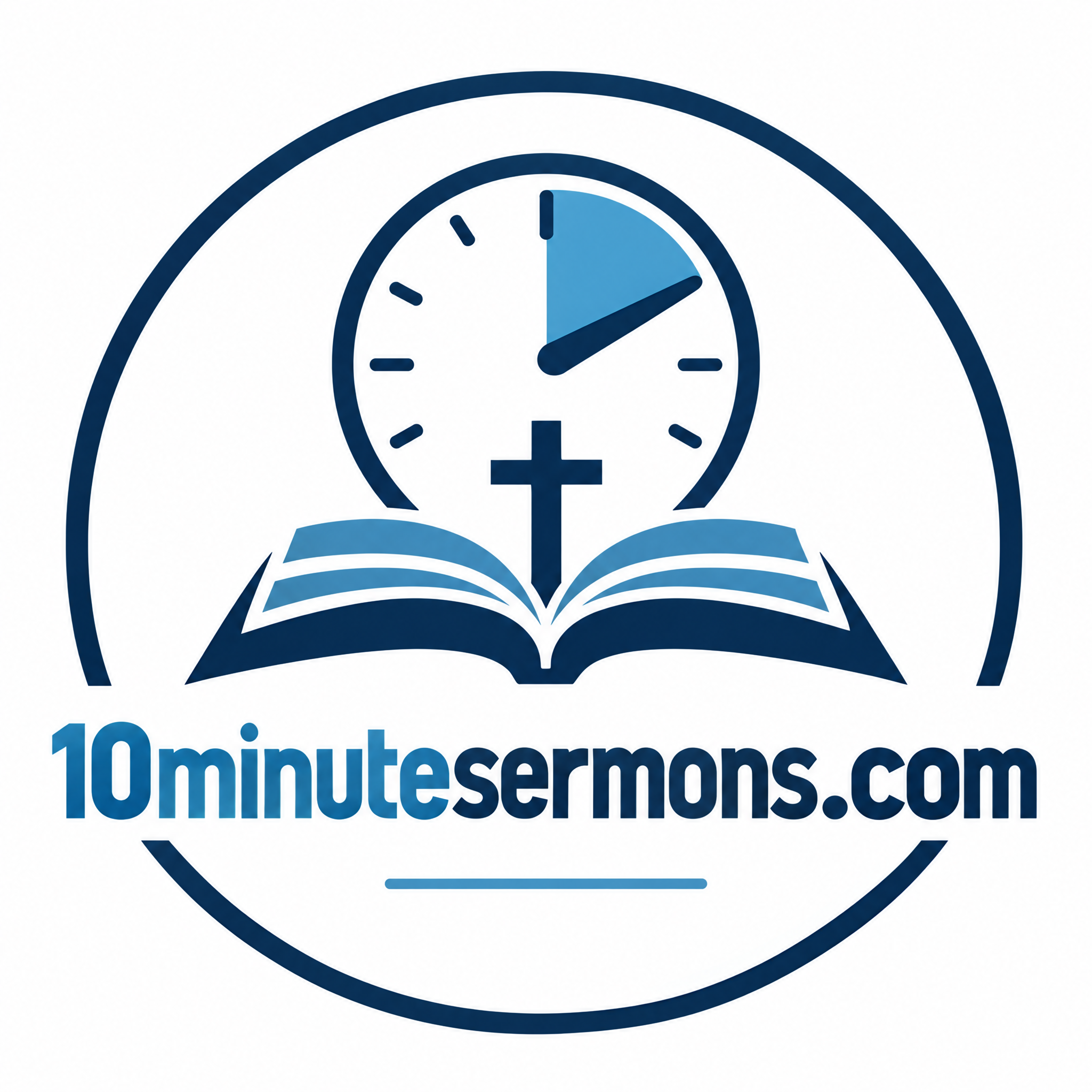 10 Minute Sermons logo - cross, clock and open book