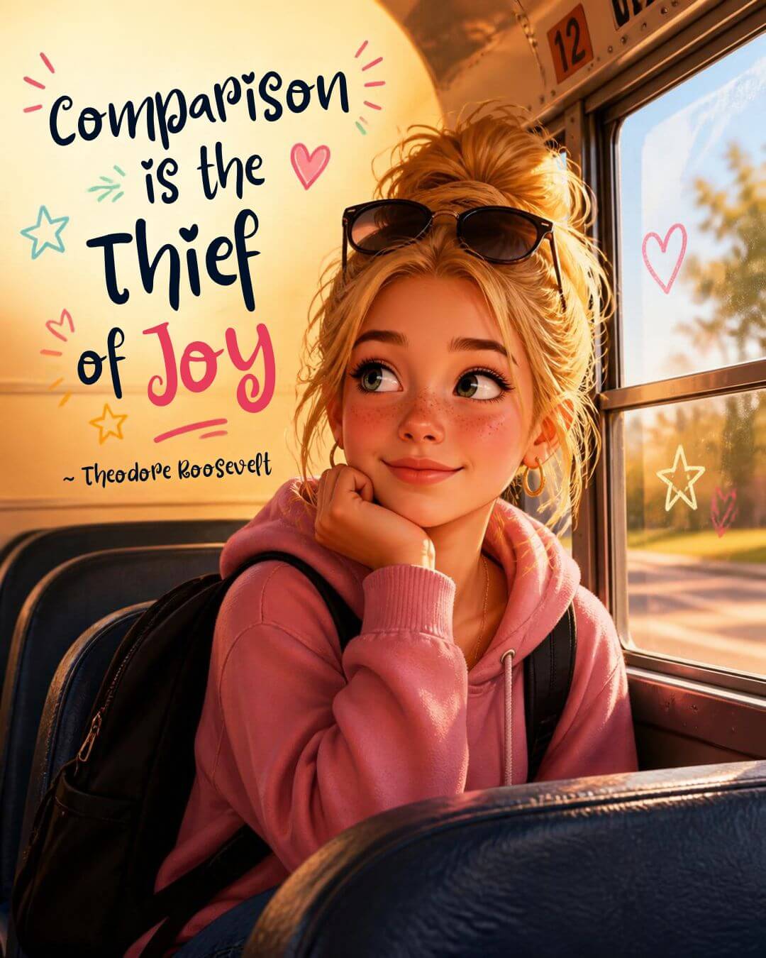 Girl on school bus — Comparison is the Thief of Joy